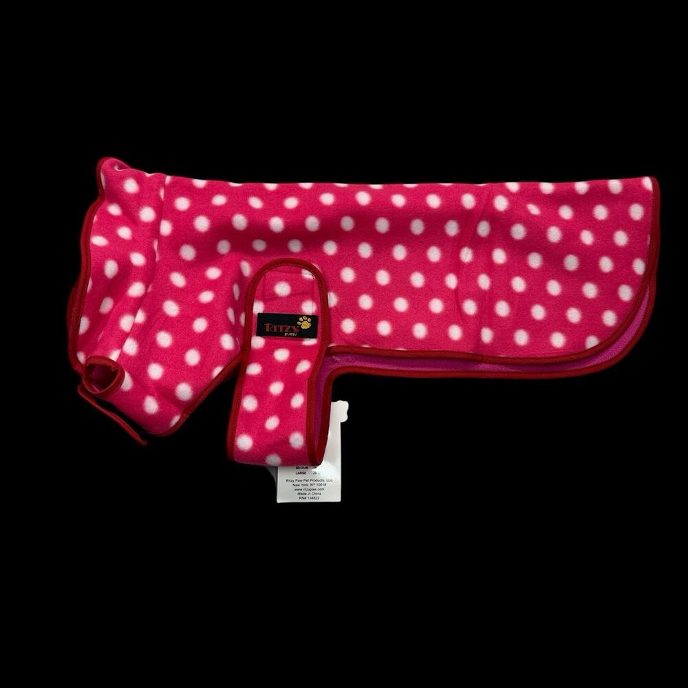 Ritzy Fleece Dog Coat Sz Large Paw Tres Chic Pink Polka Dot 20-22 In Hook-Loop